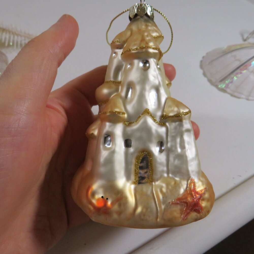 Sea Shell Blown Glass & Glittered with other Nautical Ornaments - Picture 2 of 15